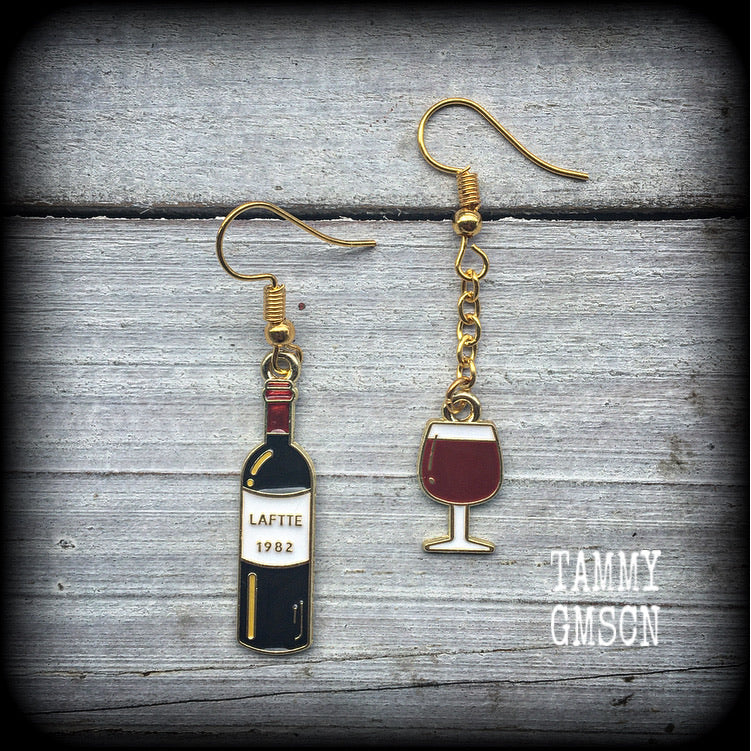 Red wine earrings-Alcohol earrings