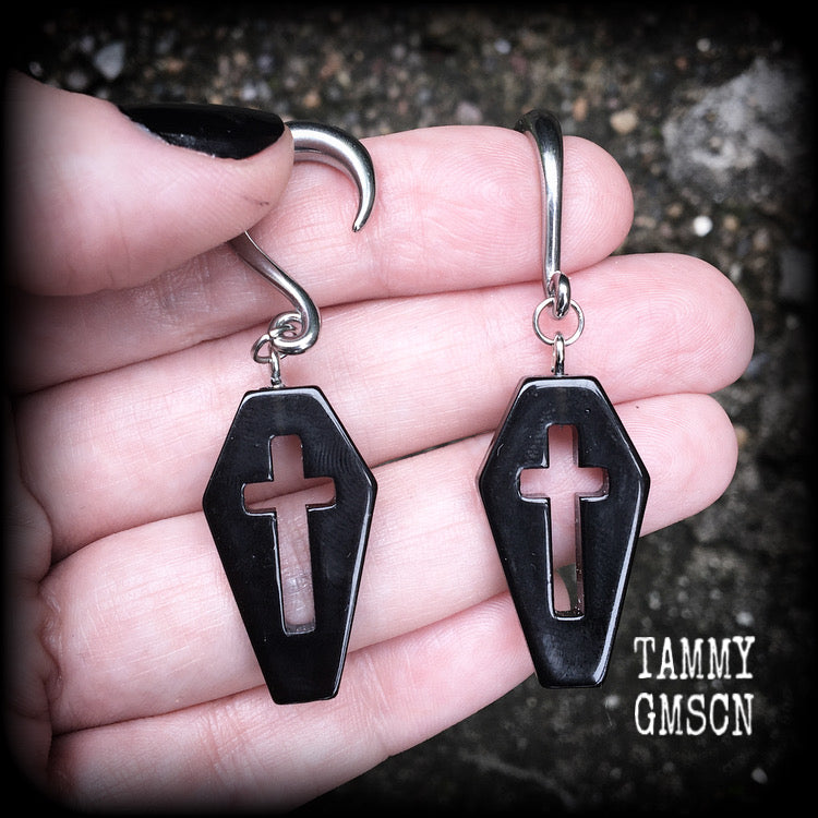 Coffin gauged earrings-Halloween earrings