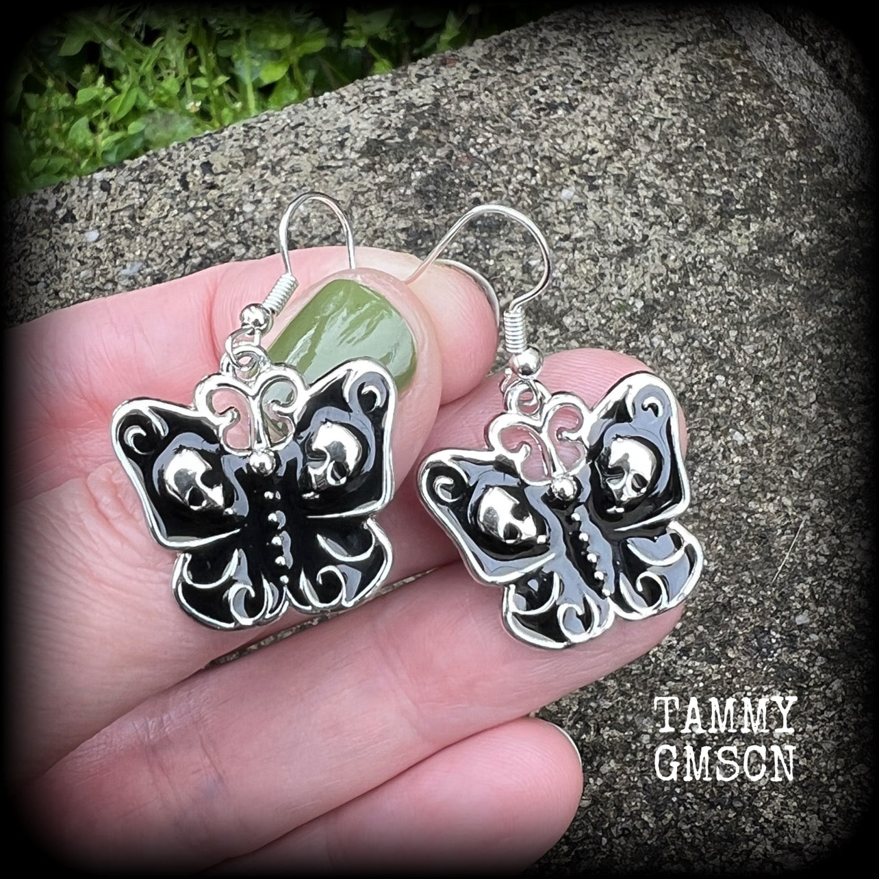 Skull butterfly earrings-Gothic earrings