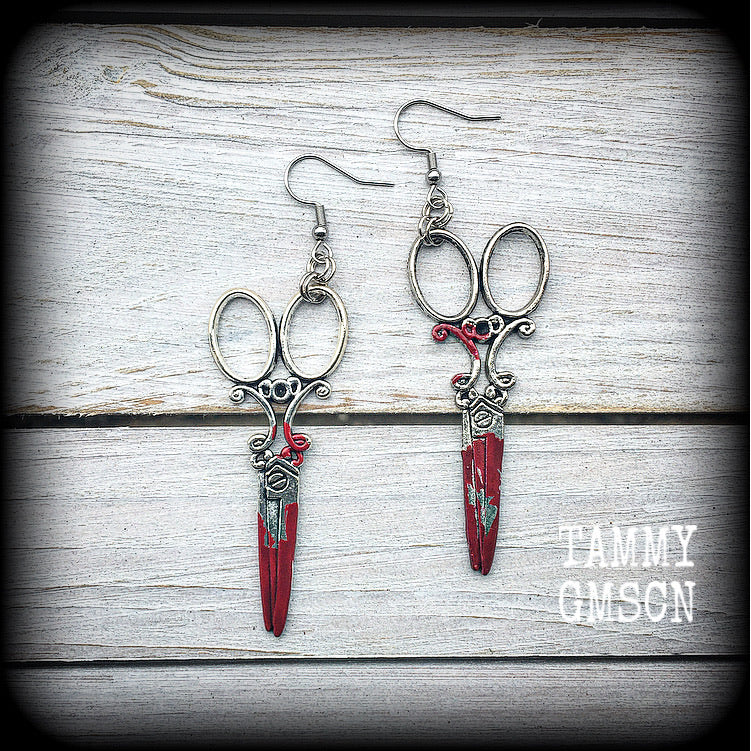 Halloween earrings-Bloody scissor earrings