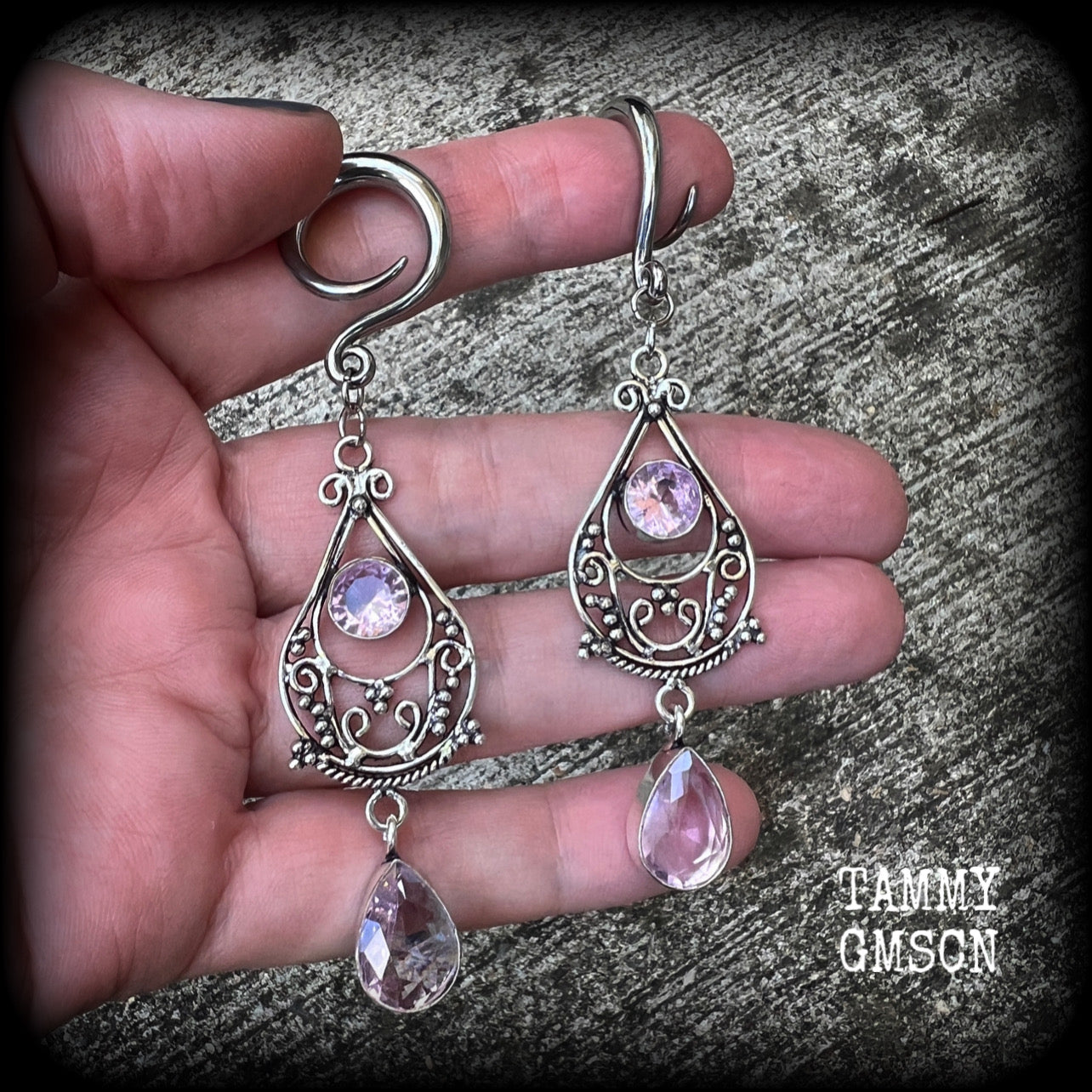 Pink Kunzite gemstone gauged earrings-Ear gauges