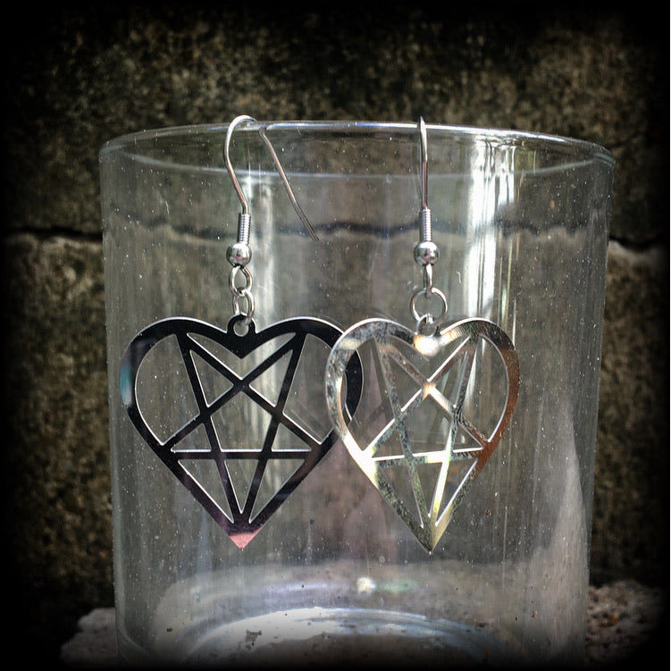 Heartagram earrings-Witchy earrings