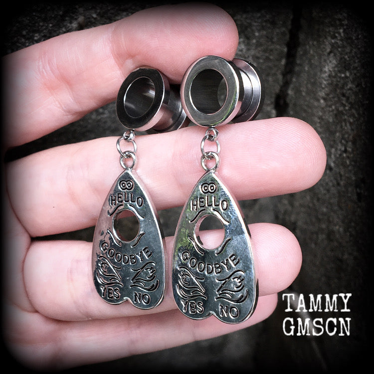 Ouija planchette tunnel earrings