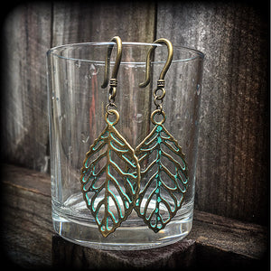 Leaf earrings-Bronze ear hangers