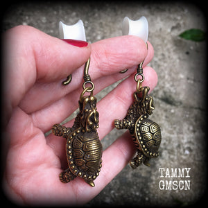 Dragon turtle earrings-Ear hangers