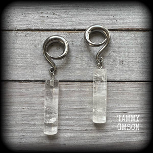 Clear quartz gauged earrings-Gemstone ear weights