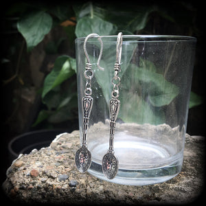 Ornate antique silver teaspoon earrings