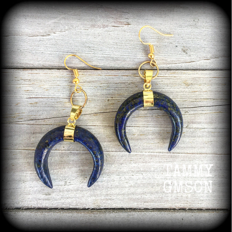 Lapis Lazuli double horn earrings-Gemstone earrings