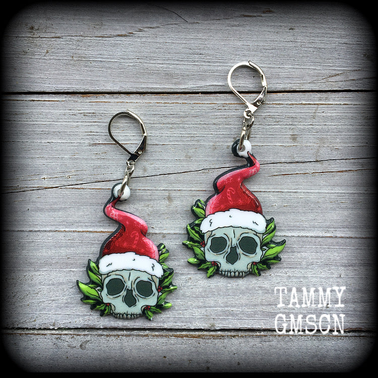 Santa claus skull earrings-Christmas earrings