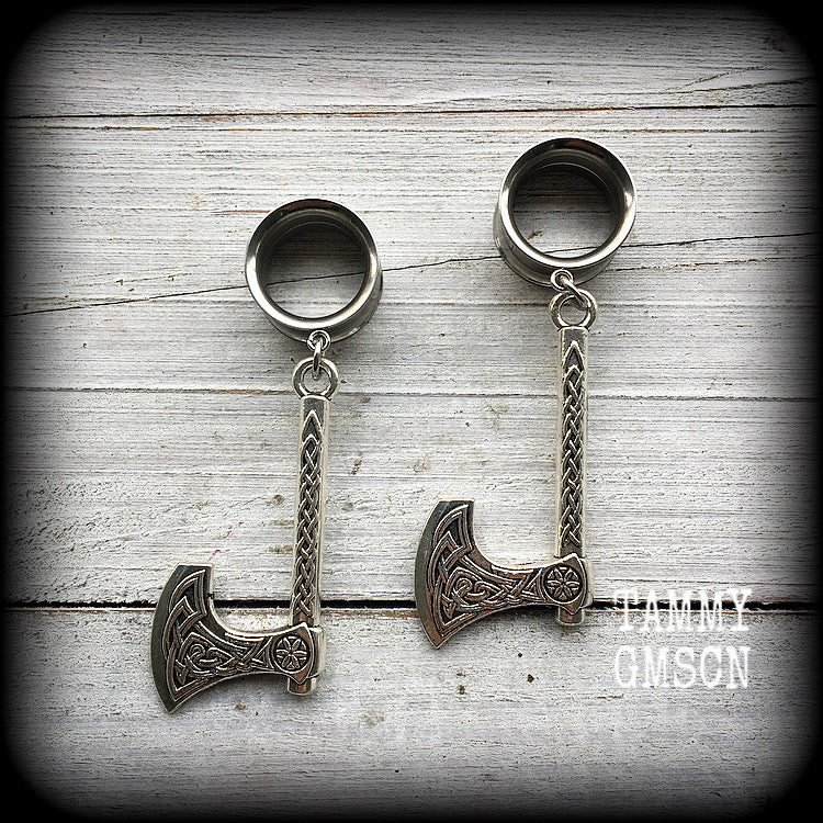 Viking axe tunnel earrings