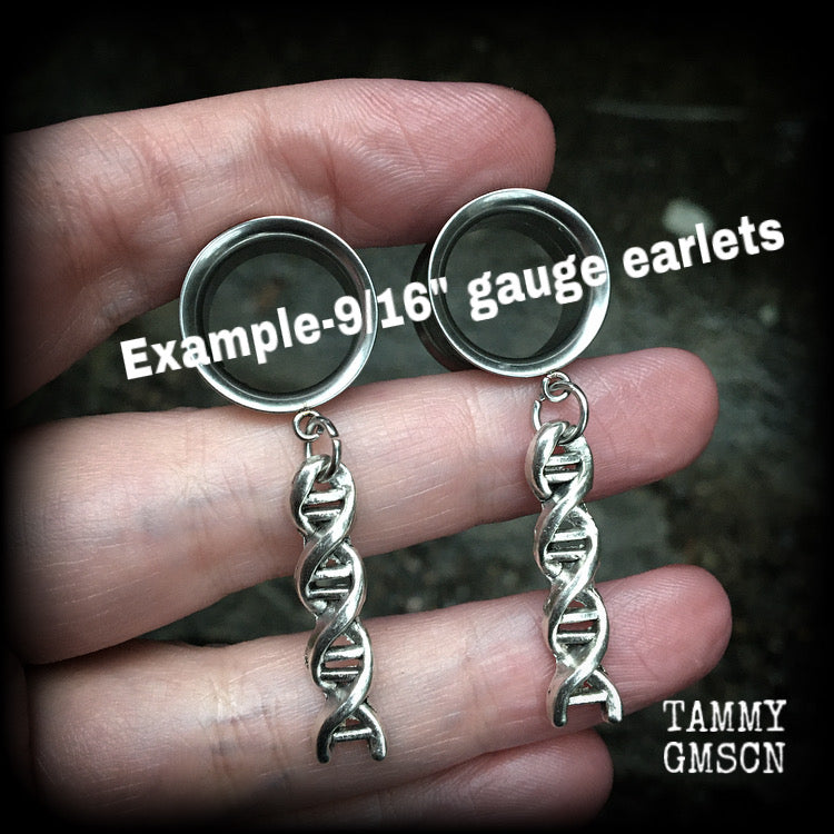 DNA strand ear gauges-Tunnel earrings-Science jewelry