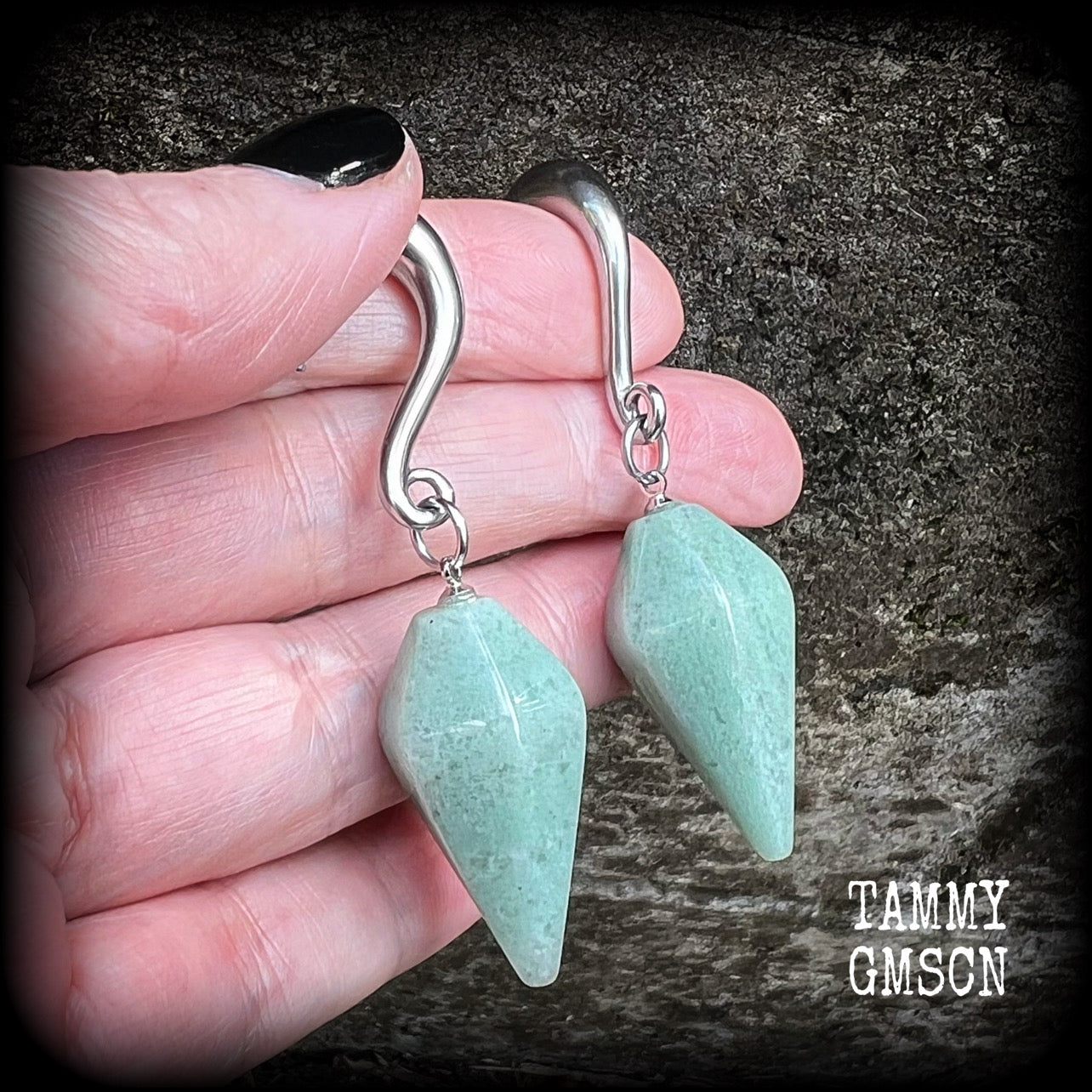 Aventurine gauged earrings-Gemstone ear wieghts