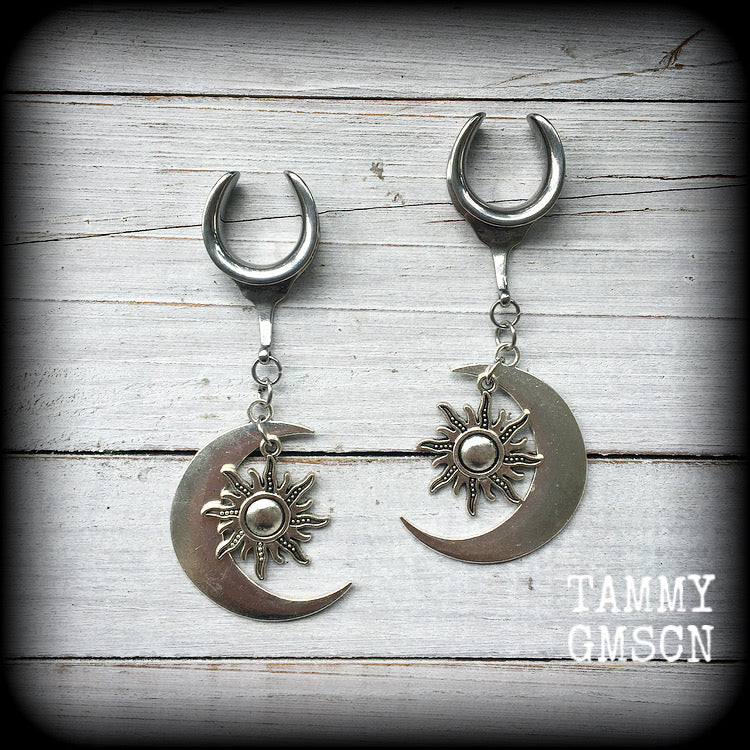 Sun and moon gauged earrings