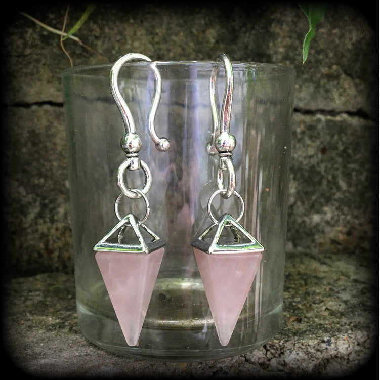 Rose quartz earrings Gemstone ear weights Crystal ear hangers 2 gauge body jewelry Stretched ears Stretched lobes Body jewelry 