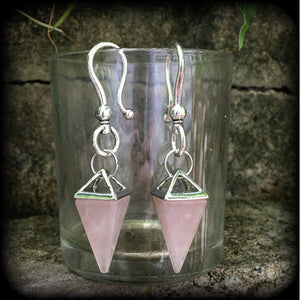 Rose quartz earrings Gemstone ear weights Crystal ear hangers 2 gauge body jewelry Stretched ears Stretched lobes Body jewelry 