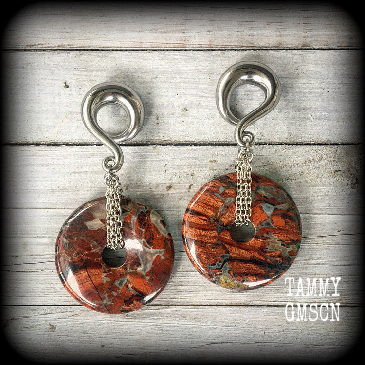 Blossom jasper ear weights-Gauged earrings