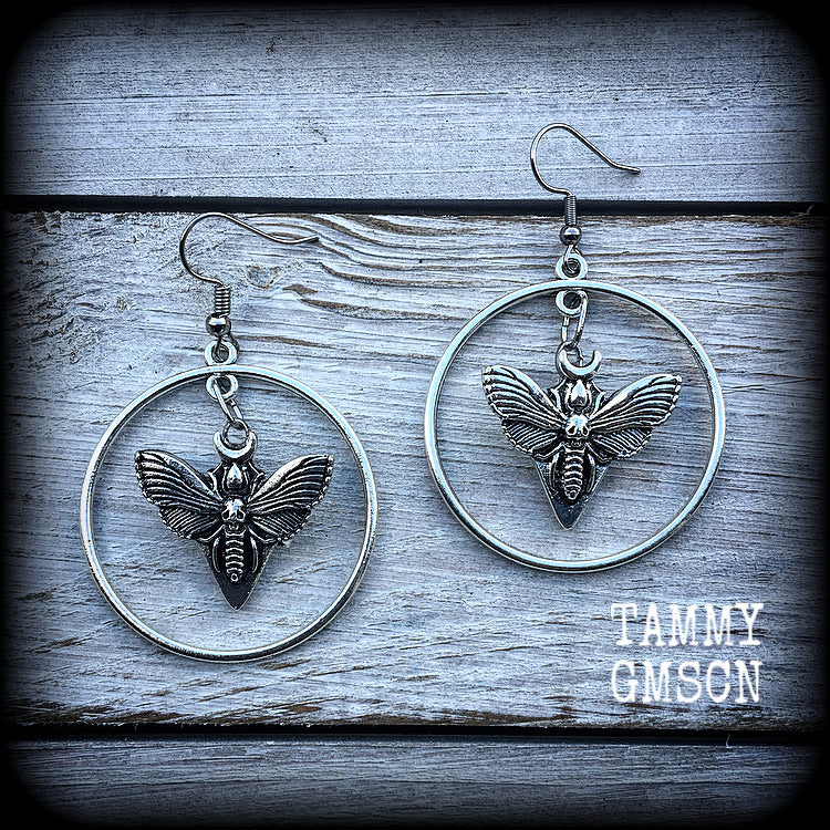 Moth and moon earrings-Gothic earrings