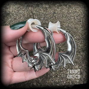 Featuring gorgeous spooky cute surgical steel bats, these earrings measure just under 5cms from tip to tip, and weigh approx 23 grams each.
