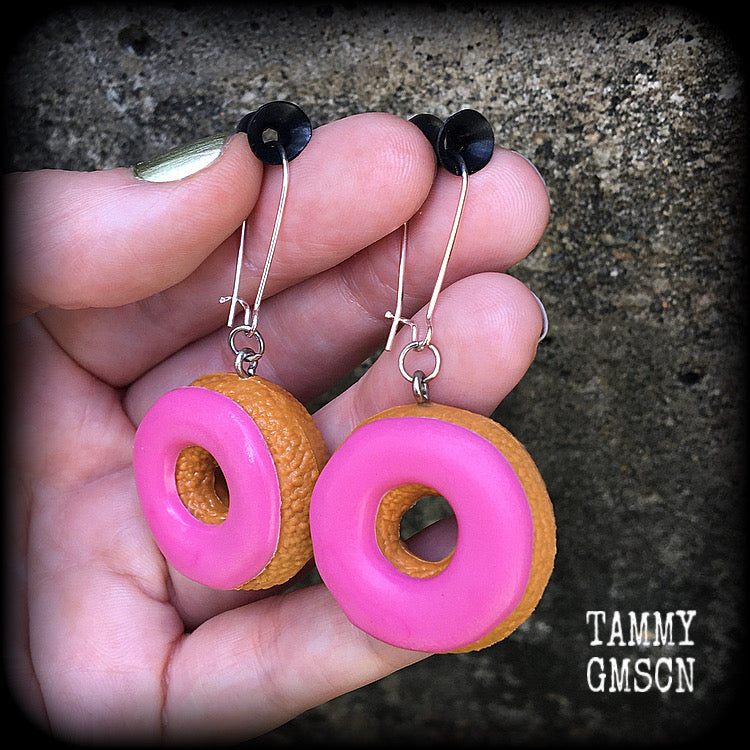 Pink iced doughnut earrings-Donut earrings