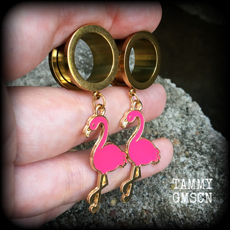 Pink flamingo tunnel earrings