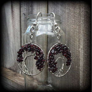 Tree of life earrings-Garnet earrings