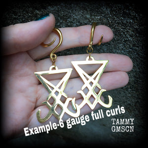 Sigil of Lucifer gauged earrings Satanic earrings Evil jewelry Occult ear weights Ear hangers Ear gauges 6 gauge ear weights Church of Satan Body jewelry Stretched ears Lobes Occult jewelry 4mm 6mm 8mm 10mm 12mm 14mm 16mm 19mm 22mm 25mm 28mm 30mm 