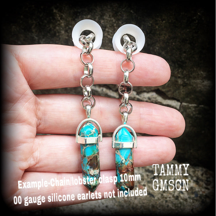 Blue ocean jasper earrings-Gemstone ear hangers