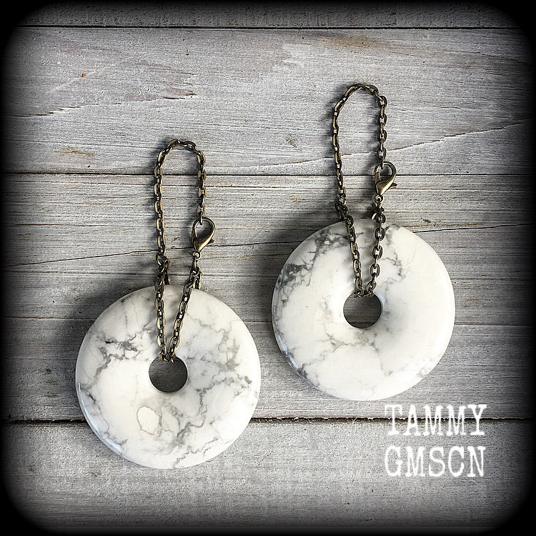 Howlite and antique bronze earrings