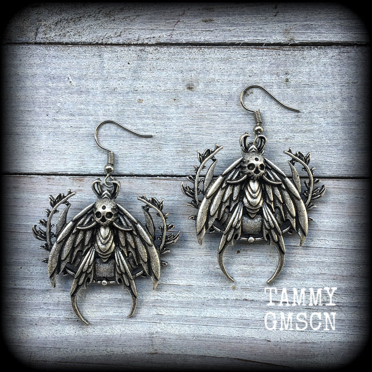 Deaths head moth earrings-Skull earrings