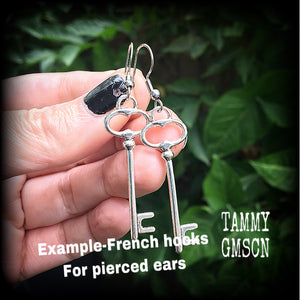 Antique silver key earrings