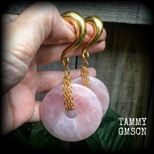 Rose quartz ear weights-Gauged earrings