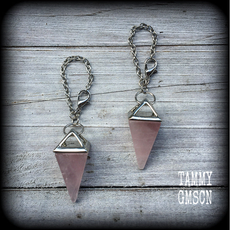 Rose quartz earrings-Tunnel dangles