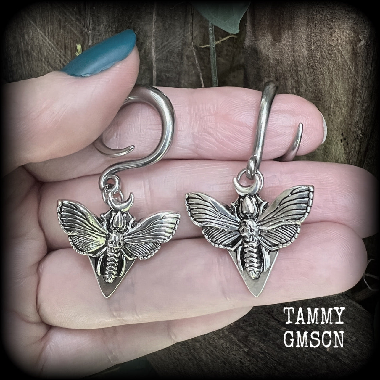 Deaths head moth gauged earrings