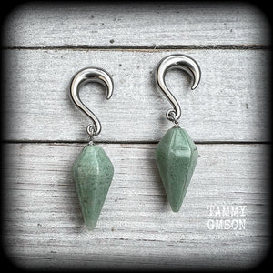 Aventurine gauged earrings-Gemstone ear wieghts