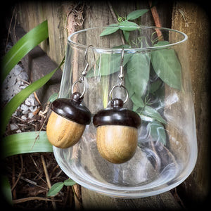 Sandalwood acorn stash pot earrings