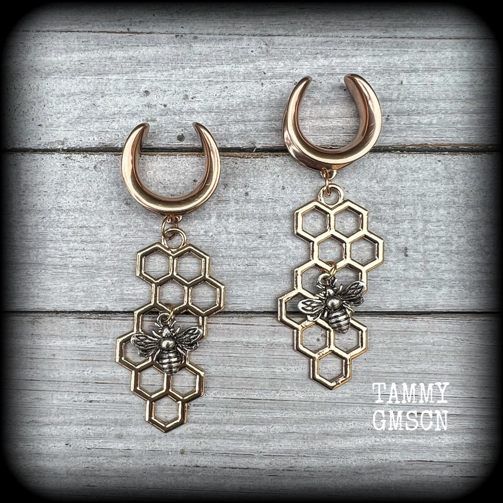Beehive gauged earrings-Honeycomb earrings