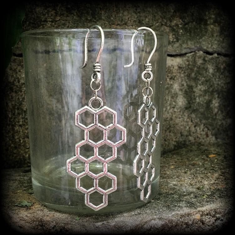 Beehive earrings-Hexagon ear hangers