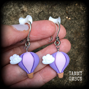 Purple hot air balloon earrings-Cute earrings