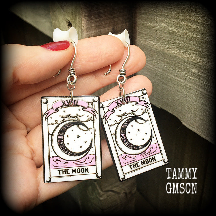 The Moon tarot card earrings-Pastel goth earrings