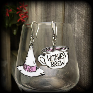 Pastel goth Witches hat and brew earrings