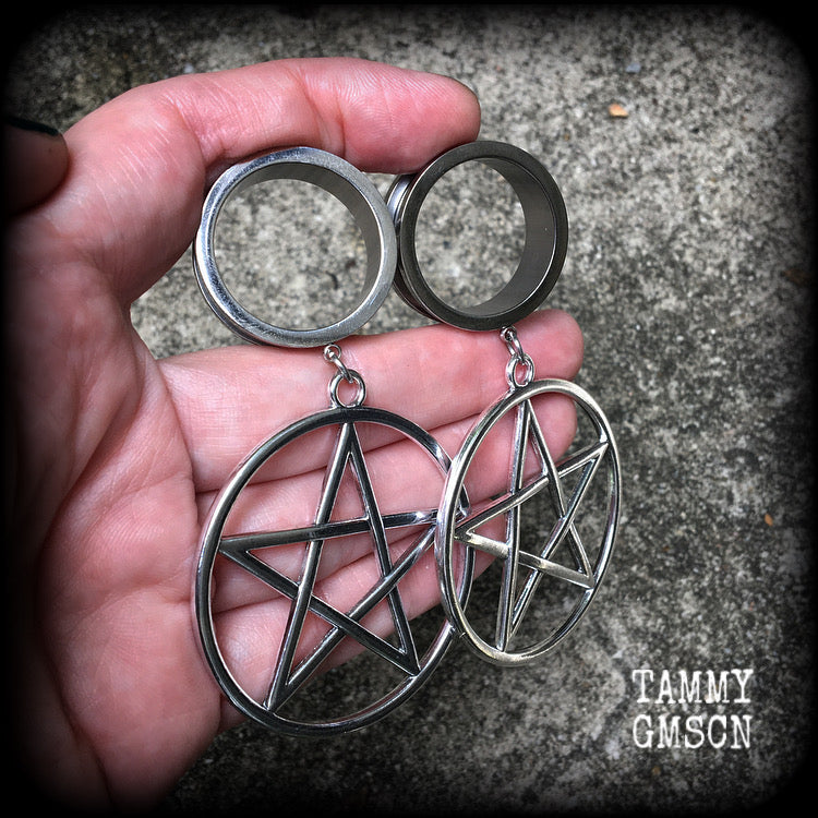 Pentagram tunnel earrings