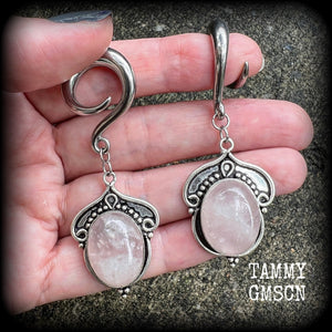 Rose quartz gauged earrings