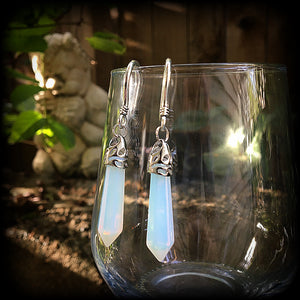 Moonstone earrings-Opalite ear hangers