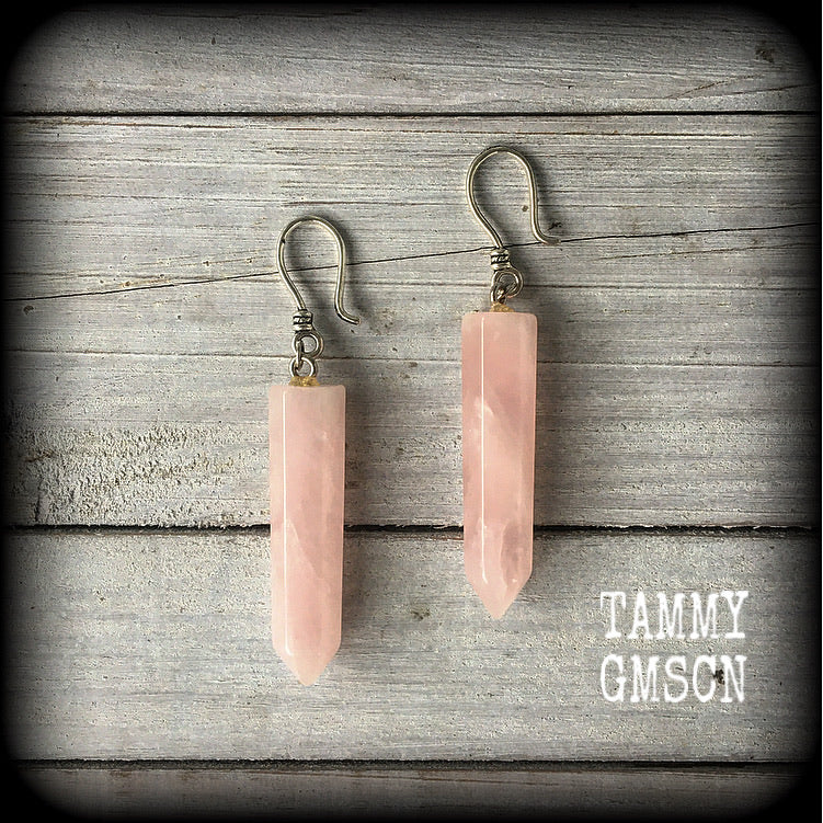 Rose quartz earrings-Ear hangers