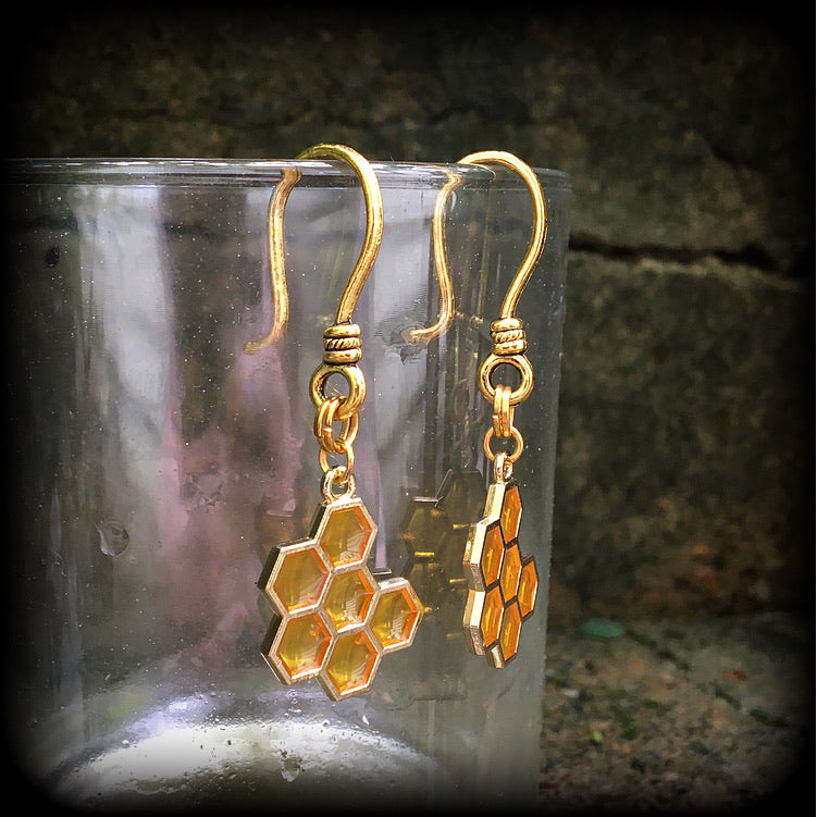 Beehive earrings-Honeycomb ear hangers