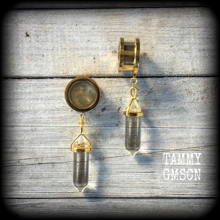 Clear quartz tunnel earrings