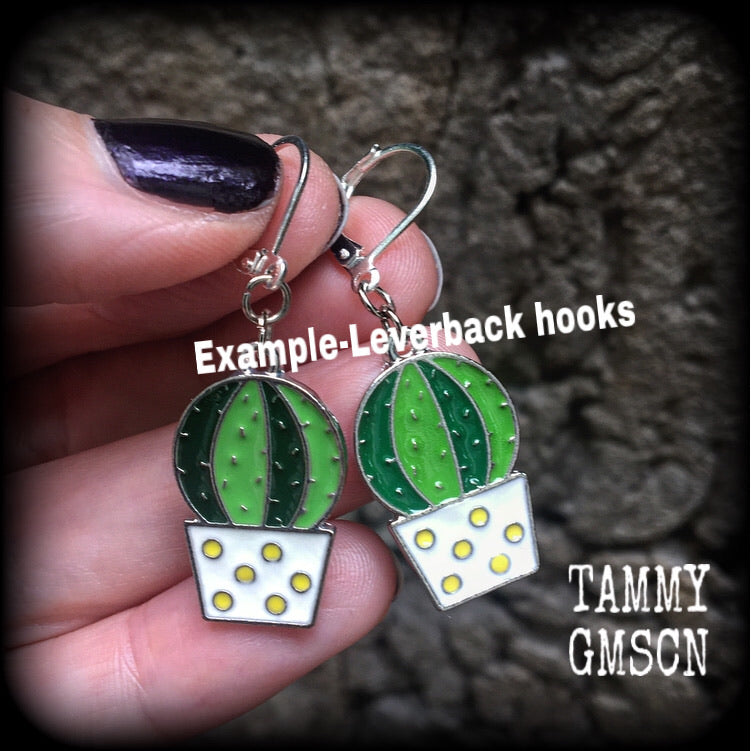 Golden ball cactus earrings-Succulent earrings