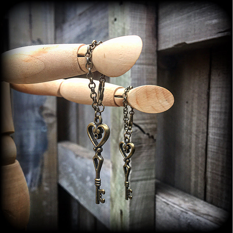 Steampunk key earrings-Industrial earrings