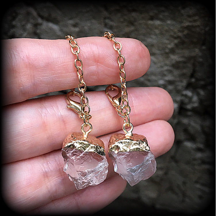 Faux clear quartz tunnel dangles