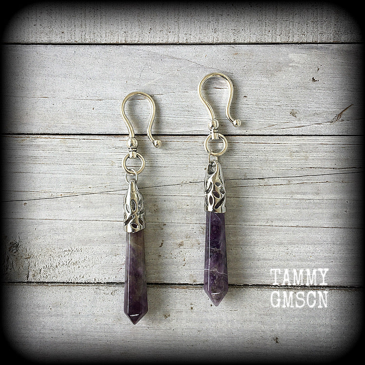 Amethyst earrings-Gemstone ear hangers